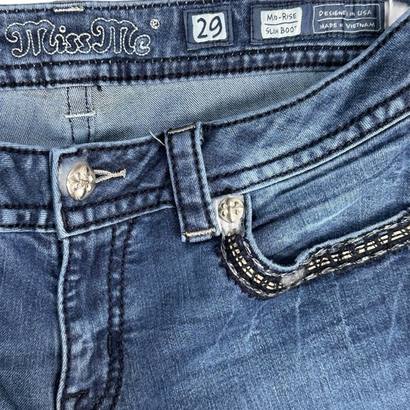 Miss Me Signature Boot Cut Jeans Womens 29X32 Blue Slim Fit Mid-Rise - Picture 3 of 8